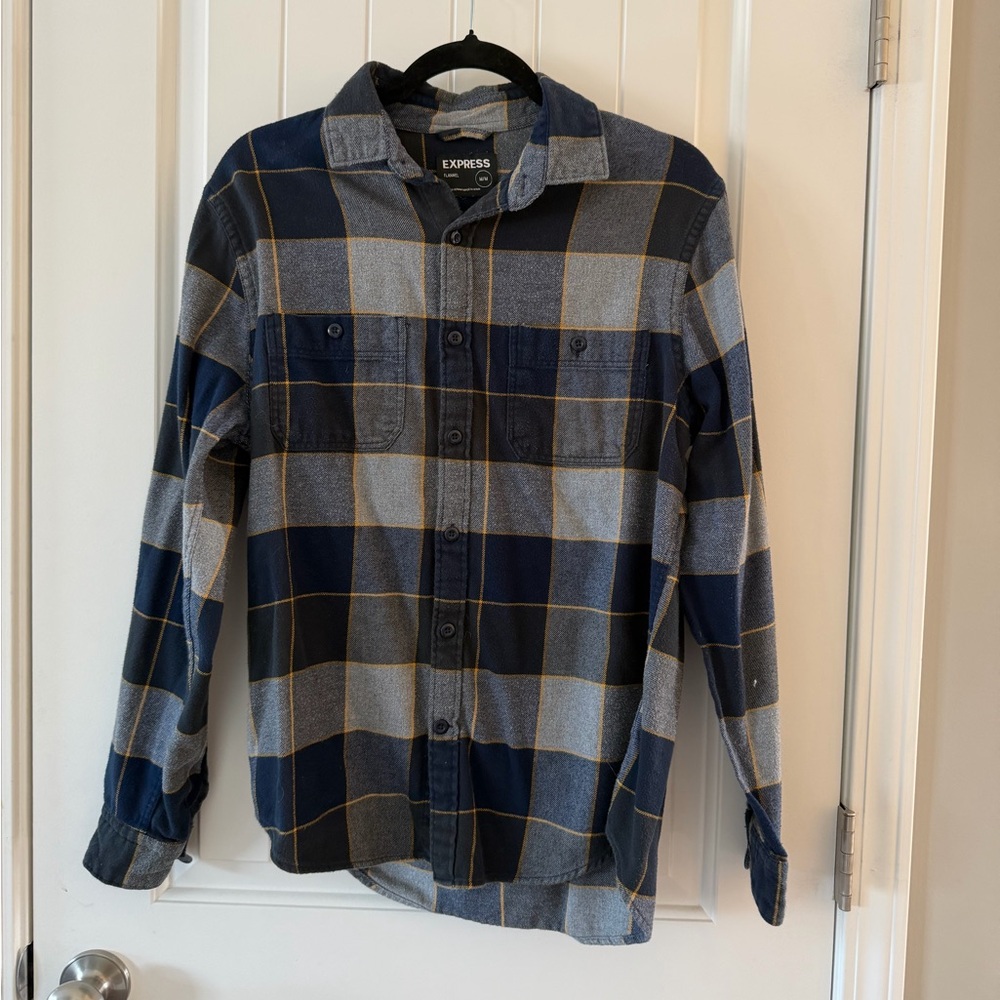 Express Navy and Gray Flannel Shirt